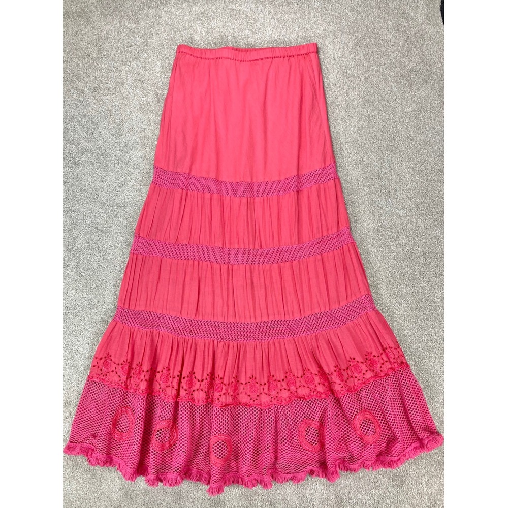 Romeo & Juliet Lace Tiered Maxi Skirt Womens Medium Pink Whimsigoth Gypsy Boho